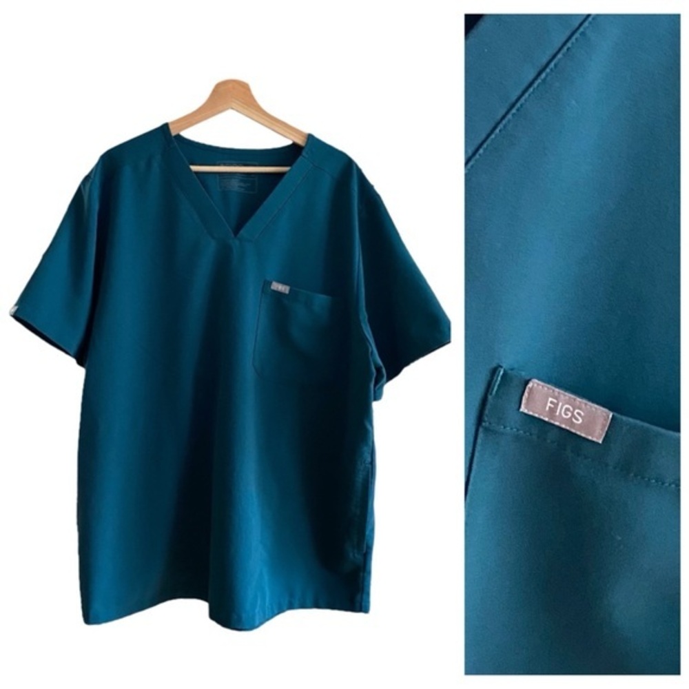 FIGS Teal Blue Chisec Three Pocket Scrub Top XXL